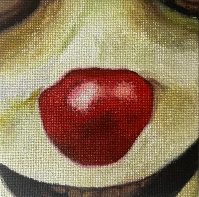 Creepy Clown (2024) by Ben Young This painting by Ben Young is a close up oil painting of creepy looking clown's nose and part of it's scary smile.