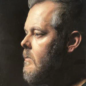 A contemplative side-profile portrait rendered in richly detailed watercolor, capturing quiet strength through dramatic light, shadow, and lifelike realism.