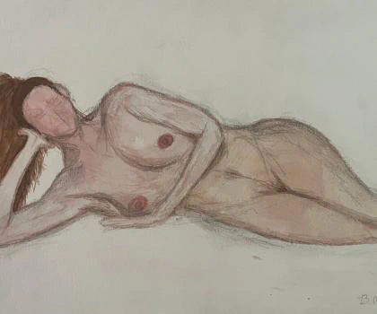 This painting by Ben Young is a close up watercolor painting of a nude woman figure.